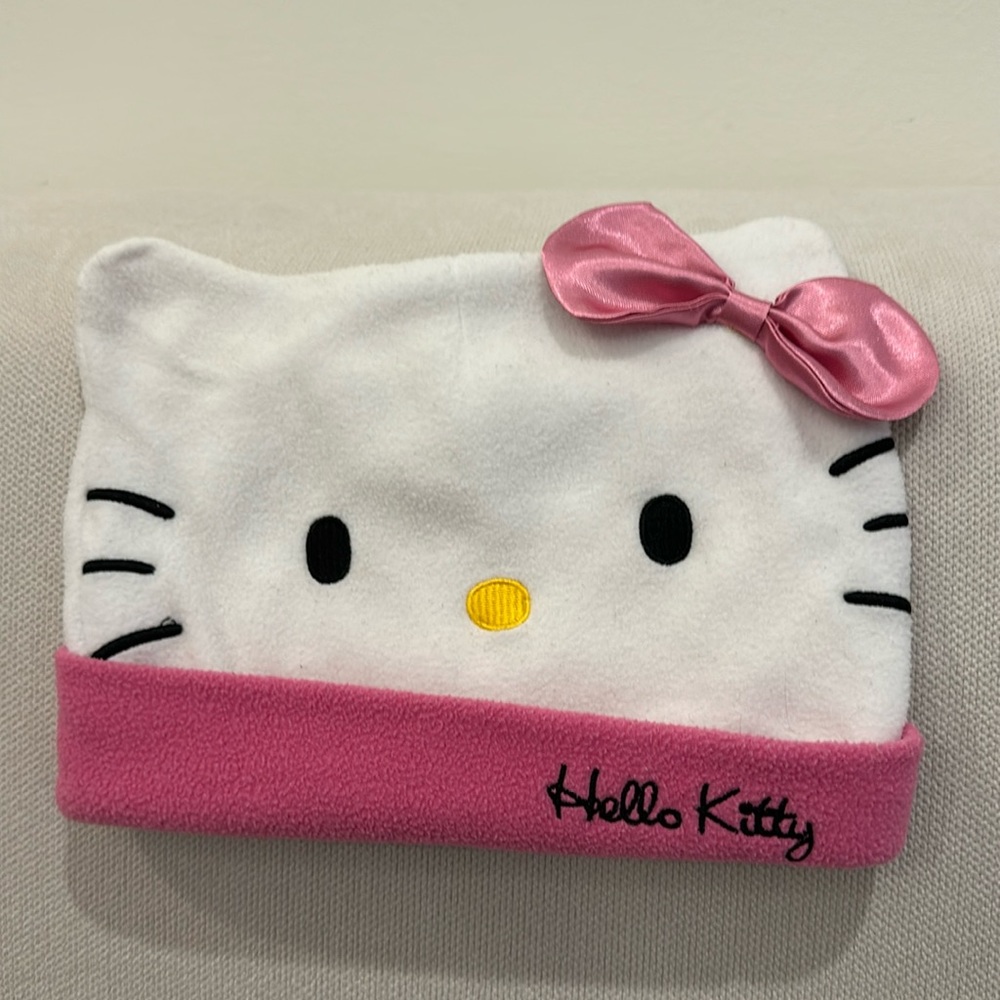 HELLO KITTY GIRLS FLEECE HAT SATIN BOW